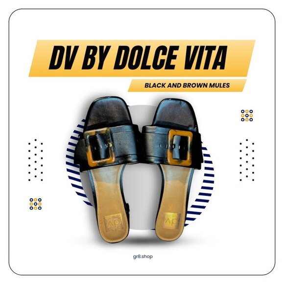 DV By Dolce Vita Black & Brown Buckle Slip-On Mules Size 7 - Picture 1 of 7